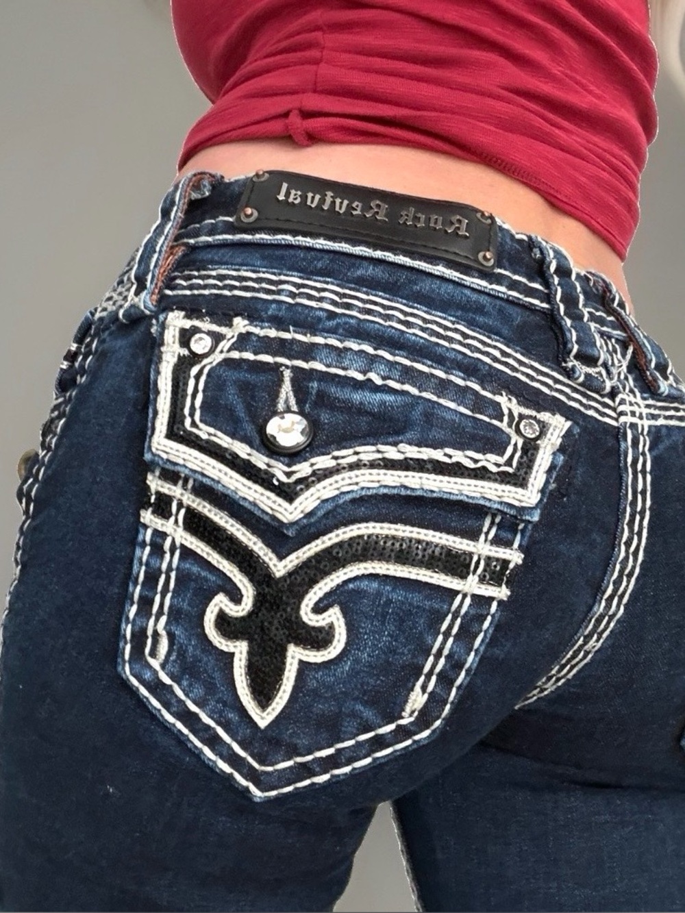 Women’s Rock Revival Jeans size 25 Dark Blue Kai Straight Y2k Rhinestone Bling